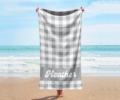 Personalized Beach Towel: Pastel Checkerboard Custom Name Bath Towel