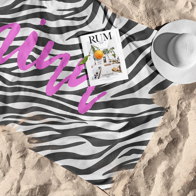 Personalized Animal Print Beach Towel: Custom Name, Soft Cotton Blend