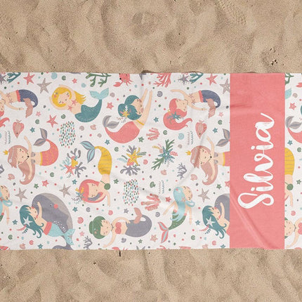 Mermaid Personalized Kids Beach & Pool Towel Custom Pool Towel Beach Towel With Name Outside Birthday Vacation Gift