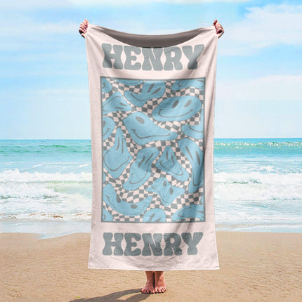 Personalized Smile Face Beach Towel: Custom Name Pool Towel