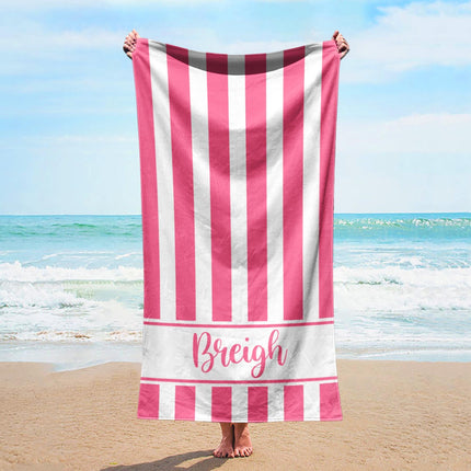 Personalized Stripe Beach Towel: Custom Name Bath & Vacation Gift