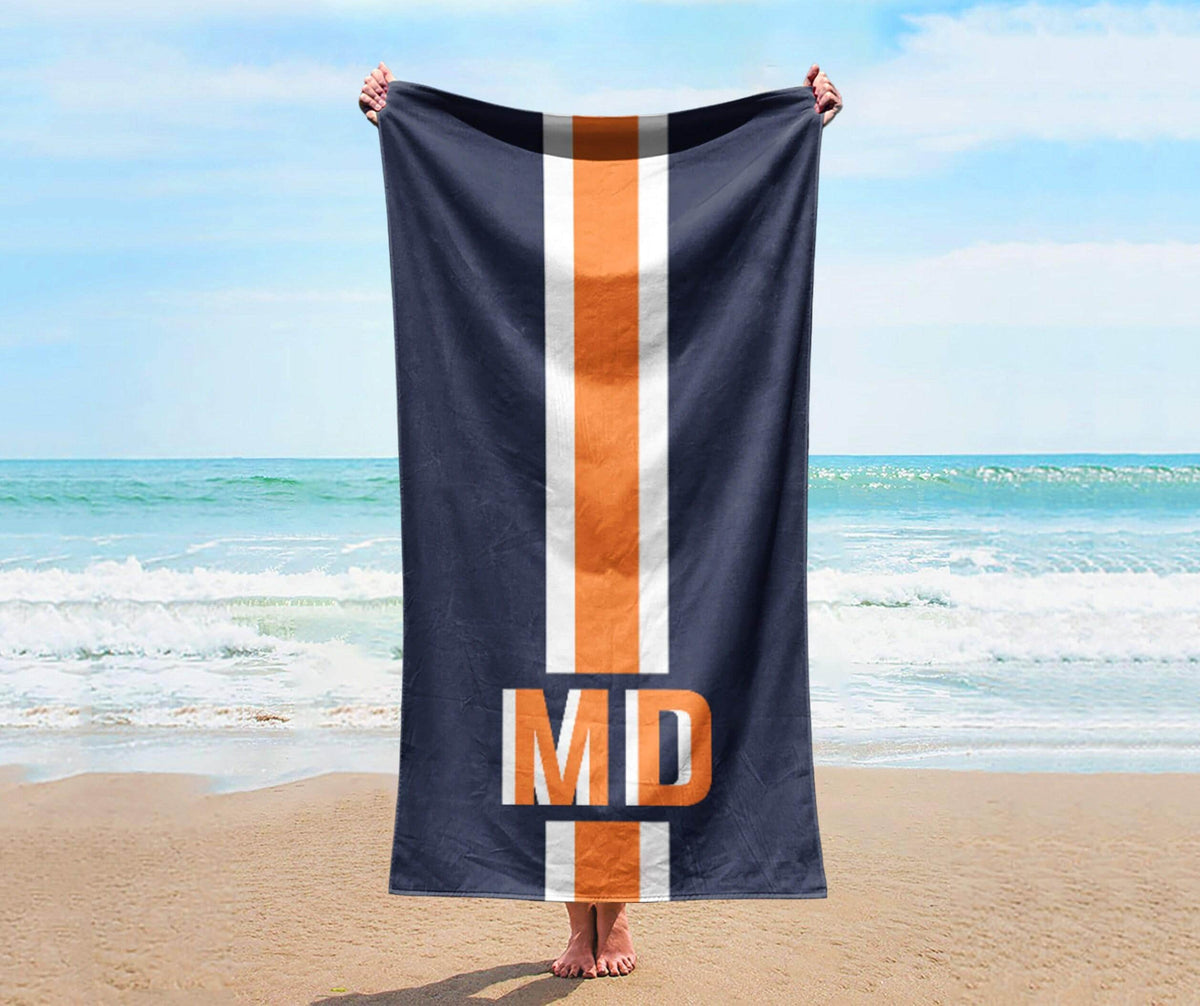 Personalized Beach Towel: Custom Name, Striped Cotton Bath Towel