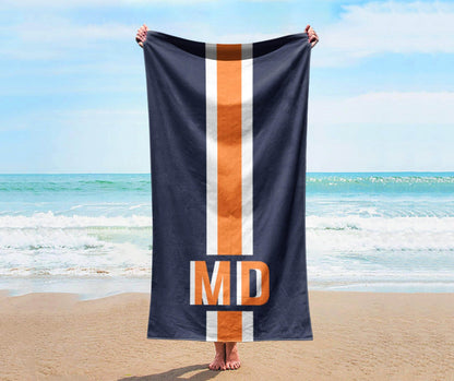 Personalized Beach Towel: Custom Name, Striped Cotton Bath Towel