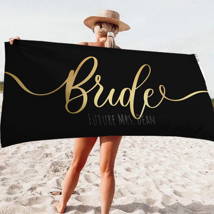 Personalized Bride Beach Towel: Gold Script Honeymoon Gift