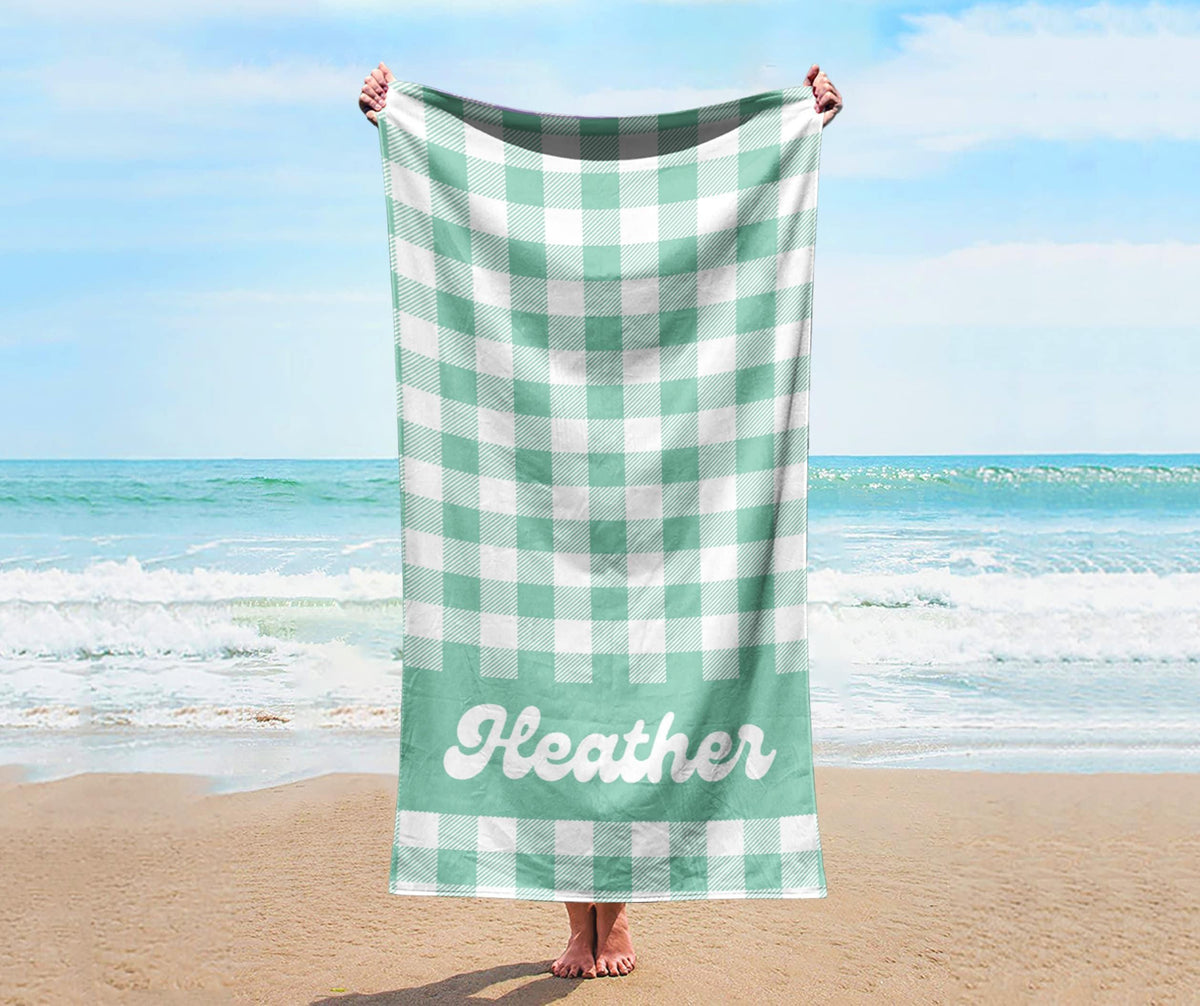 Personalized Beach Towel: Pastel Checkerboard Custom Name Bath Towel