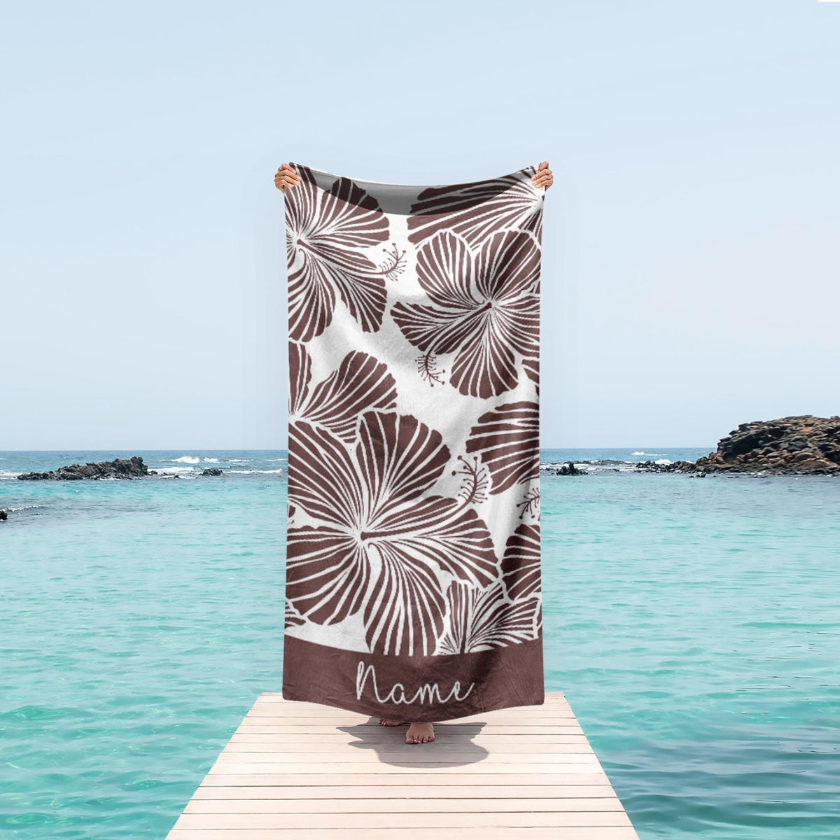 Floral Personalized Beach Towel: Custom Name Vacation Gift