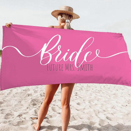 Personalized Bride Beach Towel: Gold Script Honeymoon Gift
