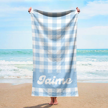 Personalized Pastel Checker Beach Towel: Retro Flower Custom Name Bath Towel