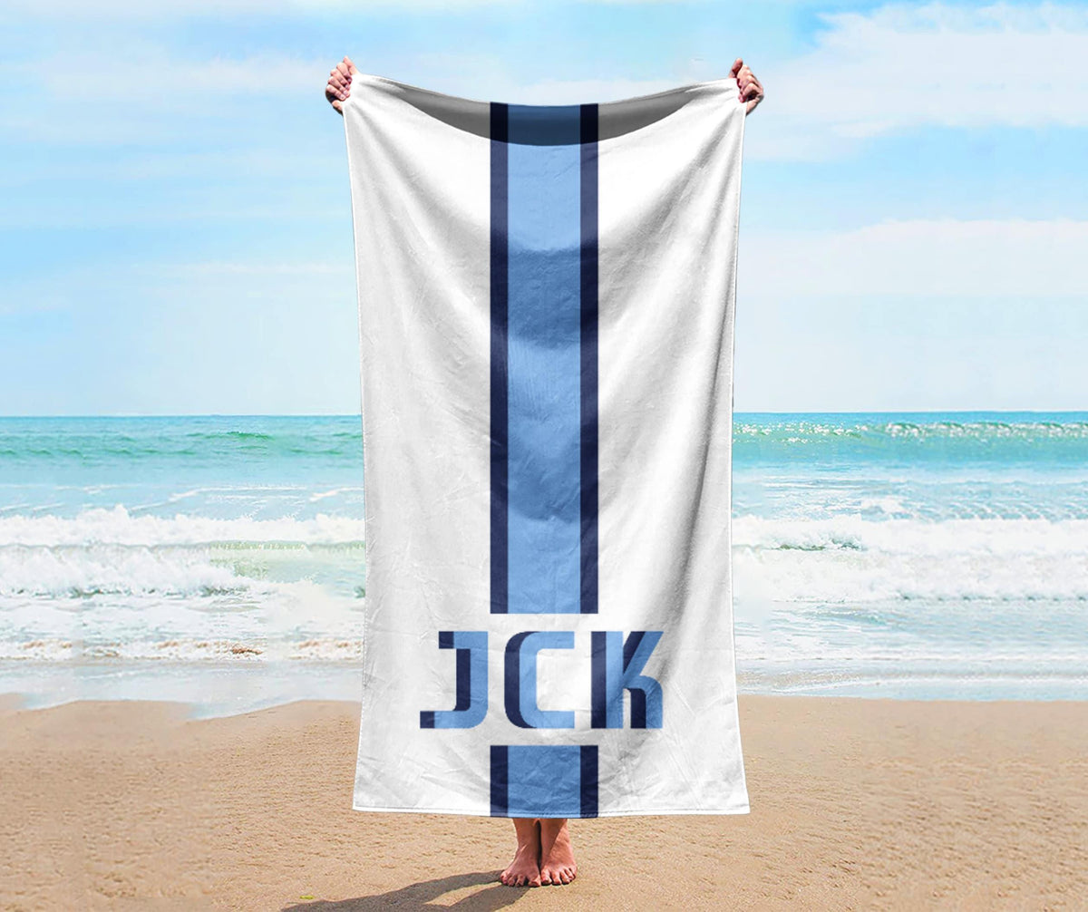 Personalized Beach Towel: Custom Name, Striped Cotton Bath Towel