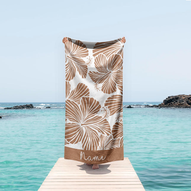Floral Personalized Beach Towel: Custom Name Vacation Gift