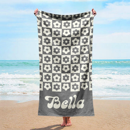 Personalized Retro Flower Beach Towel: Custom Name Gift