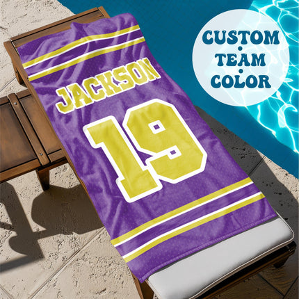Personalized Sports Team Beach Towel: Retro Style, Custom Name