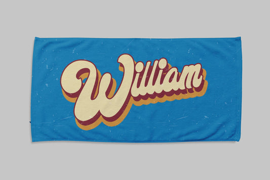Personalized Retro Beach Towel: Custom Name, 50% Cotton, 30x60