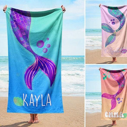 Personalized Mermaid Beach Towel: Retro Starfish Design, Custom Name