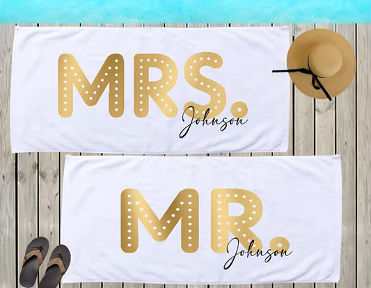 Personalized Mr. & Mrs. Beach Towels: Honeymoon Newlywed Gift