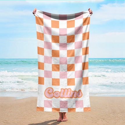 Checker Personalized Beach Towel: Custom Name Bath Towel