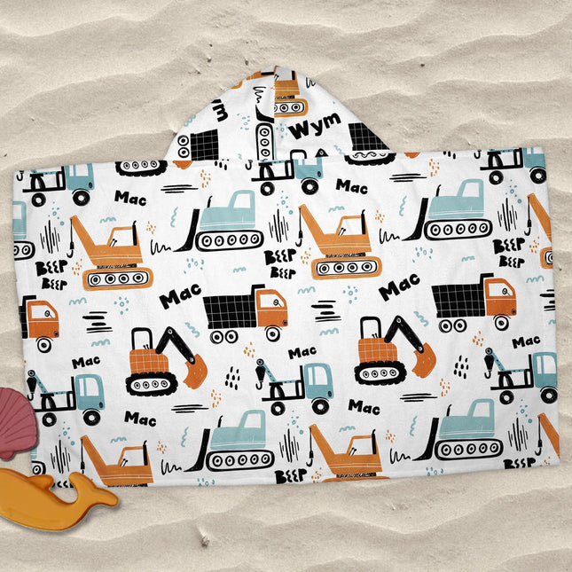 Personalized kid towel truck dino Pattern in style Kids Kid’s Hooded Beach Poncho towel with Name, Custom beach towel gift, baby Gift
