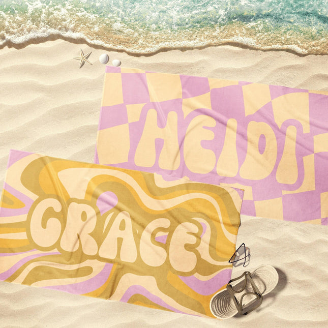 Personalized Retro Beach Towel: Custom Name, Groovy Design