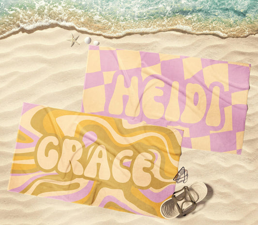 Personalized Retro Beach Towel: Custom Name, Groovy Design