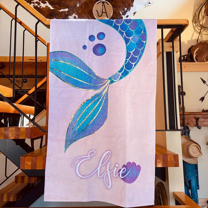 Personalized Mermaid Beach Towel: Retro Starfish Design, Custom Name