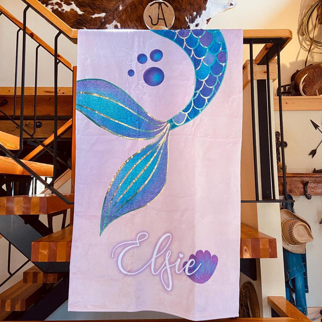 Personalized Mermaid Beach Towel: Retro Starfish Design, Custom Name