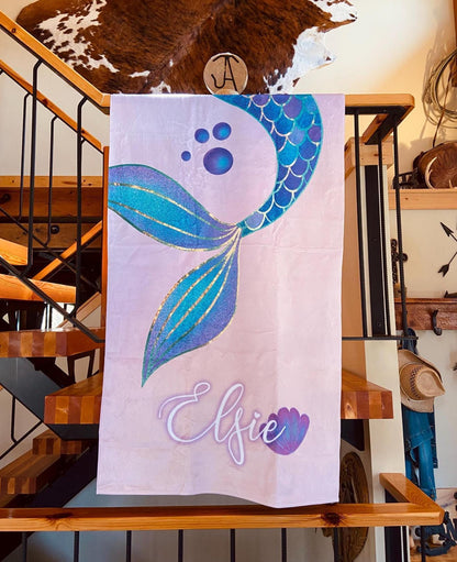 Personalized Mermaid Beach Towel: Retro Starfish Design, Custom Name