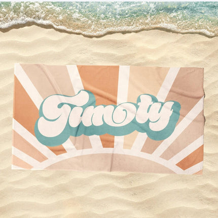 Groovy Retro Personalized Beach Towel: Custom Name Vacation Gift