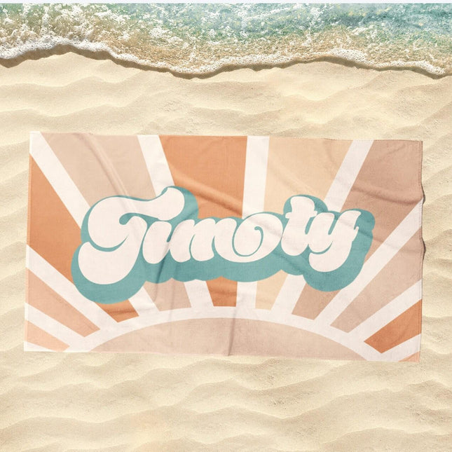 Groovy Retro Personalized Beach Towel: Custom Name Vacation Gift
