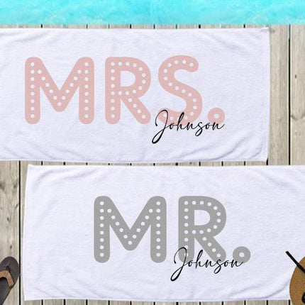Personalized Mr. & Mrs. Beach Towels: Honeymoon Newlywed Gift