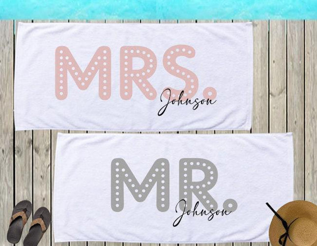 Personalized Mr. & Mrs. Beach Towels: Honeymoon Newlywed Gift