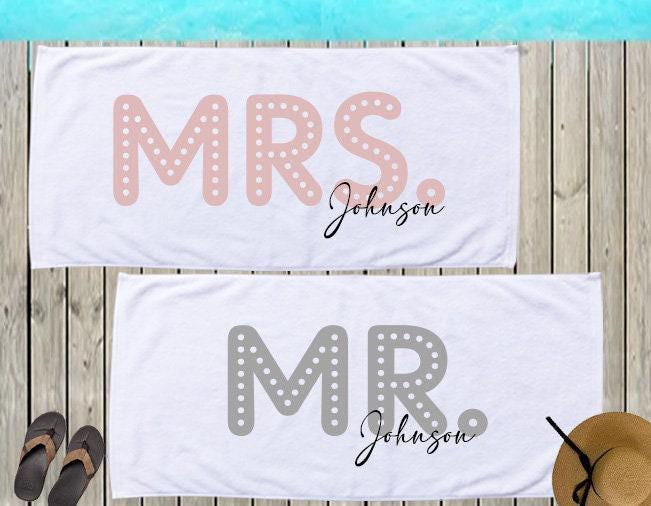 Personalized Mr. & Mrs. Beach Towels: Honeymoon Newlywed Gift