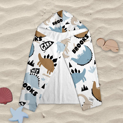 Personalized Kids Hooded Towel: Truck & Dino Pattern, Custom Beach Poncho