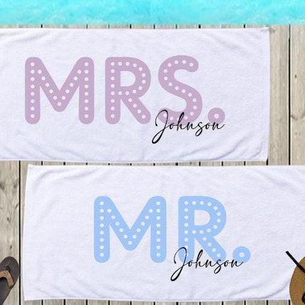 Personalized Mr. & Mrs. Beach Towels: Honeymoon Newlywed Gift