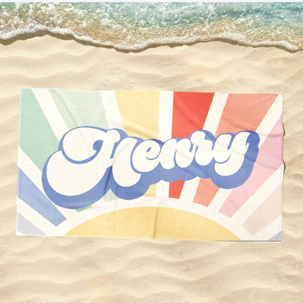 Groovy Retro Personalized Beach Towel: Custom Name Vacation Gift