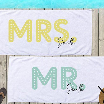 Personalized Mr. & Mrs. Beach Towels: Honeymoon Newlywed Gift