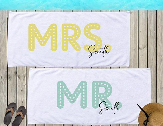 Personalized Mr. & Mrs. Beach Towels: Honeymoon Newlywed Gift