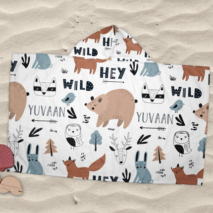 Personalized Kids Hooded Towel: Truck & Dino Pattern, Custom Beach Poncho