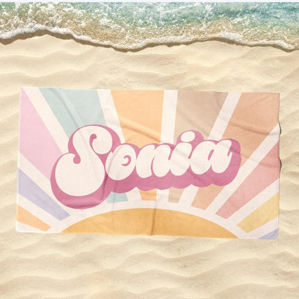 Groovy Retro Personalized Beach Towel: Custom Name Vacation Gift