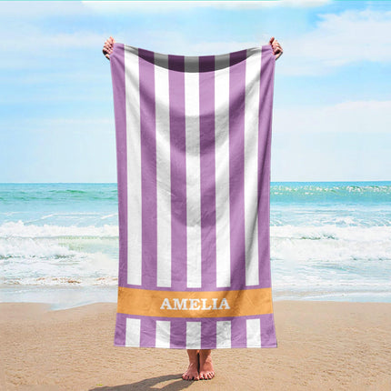 Vertical Stripe Personalized Beach Towel: Custom Name Bath Towel