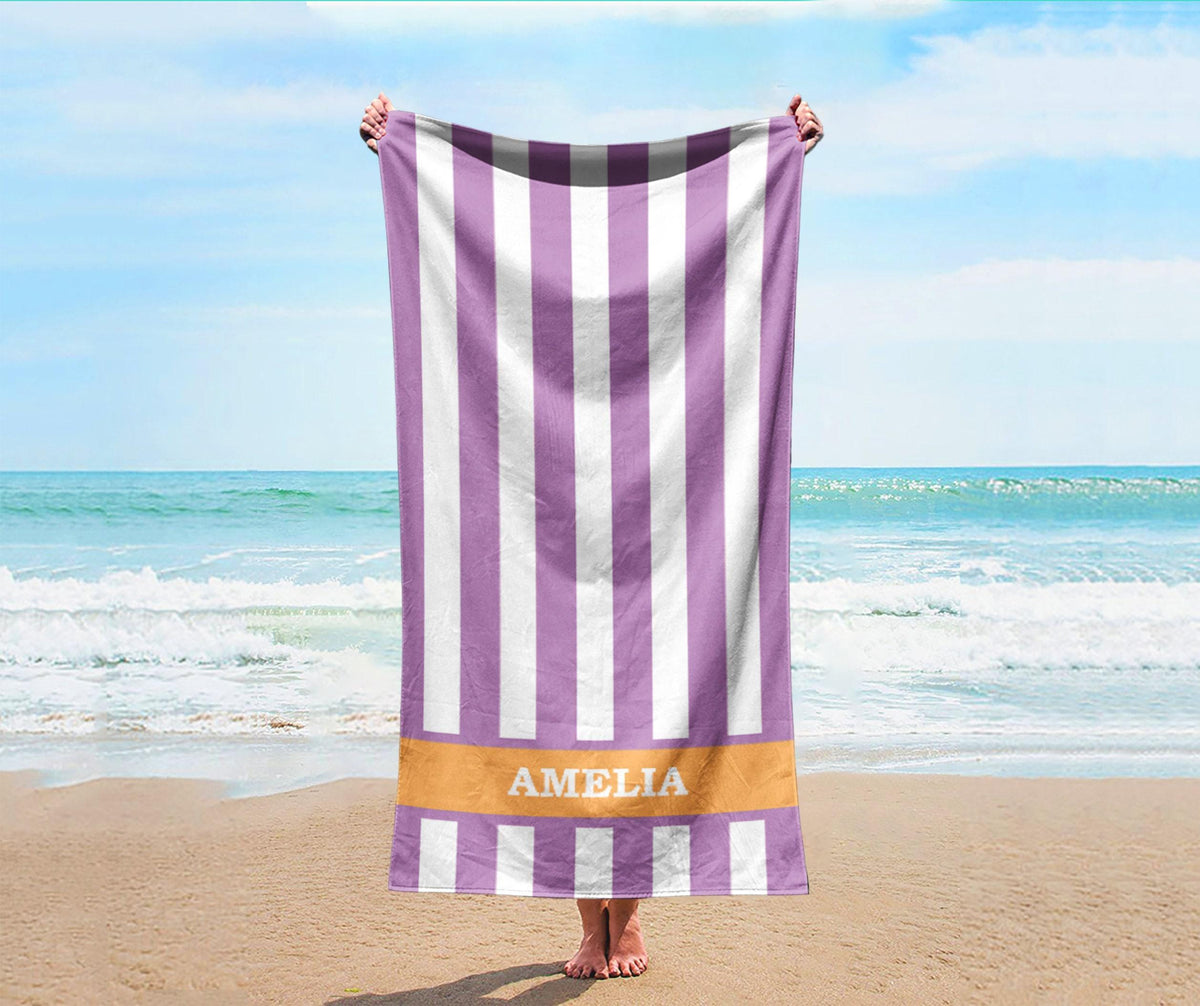 Vertical Stripe Personalized Beach Towel: Custom Name Bath Towel