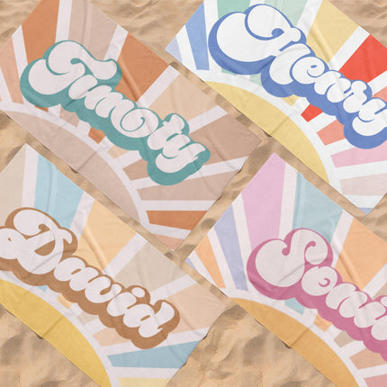 Groovy Retro Personalized Beach Towel: Custom Name Vacation Gift