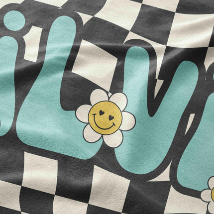 Personalized Daisy Checkerboard Beach Towel: Retro Custom Name Gift