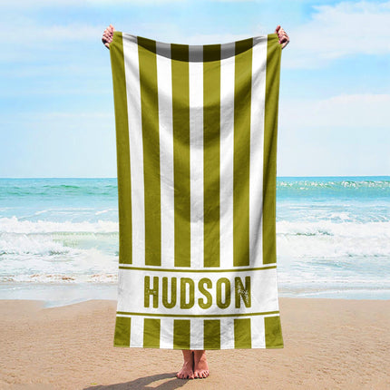 Personalized Stripe Beach Towel: Custom Name Vacation Gift