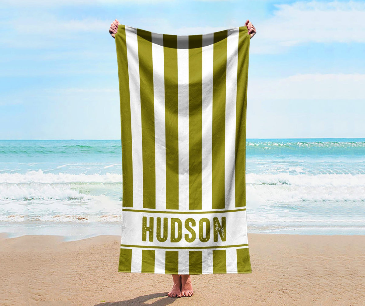 Personalized Stripe Beach Towel: Custom Name Vacation Gift