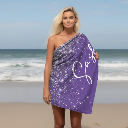 Silver Glitter Personalized Beach Towel: Custom Name Vacation Gift