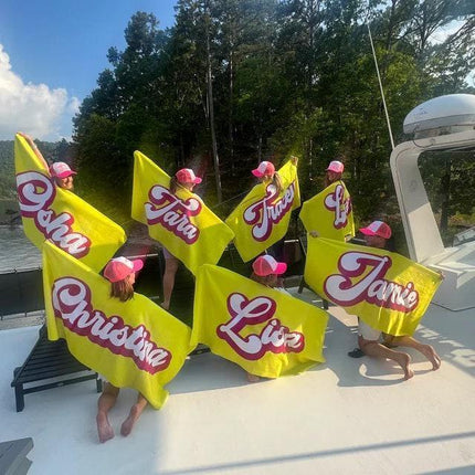 Personalized Retro Beach Towel: Custom Name, Vacation Gift