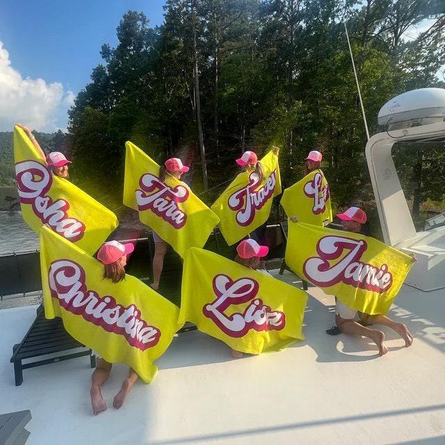Personalized Retro Beach Towel: Custom Name, Vacation Gift
