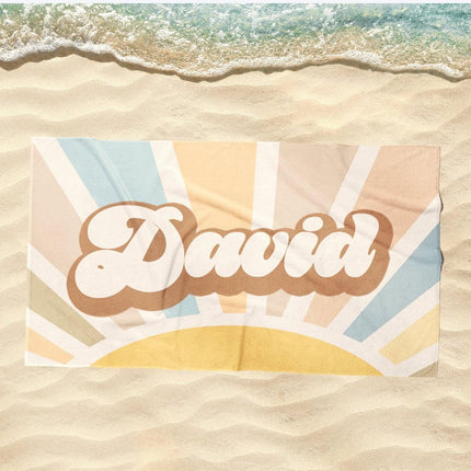 Groovy Retro Personalized Beach Towel: Custom Name Vacation Gift