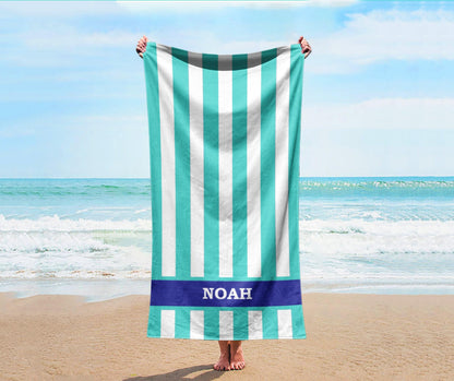 Vertical Stripe Personalized Beach Towel: Custom Name Bath Towel