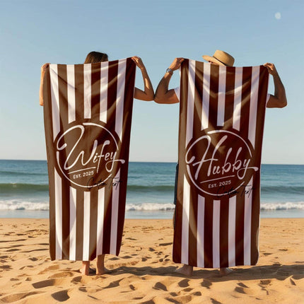 Personalized Wifey & Hubby est.2026 Beach Towel: Honeymoon Gift 1pcs